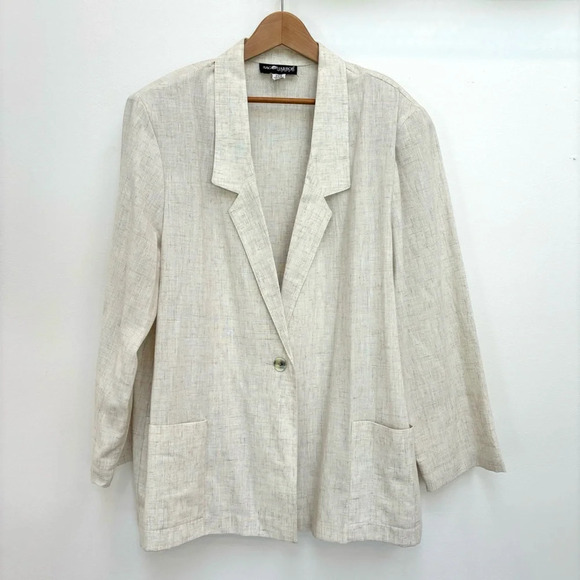 Vintage Sag Harbor Woman Natural Beige Linen Blend One Button Blazer Plus 24W - Picture 8 of 8
